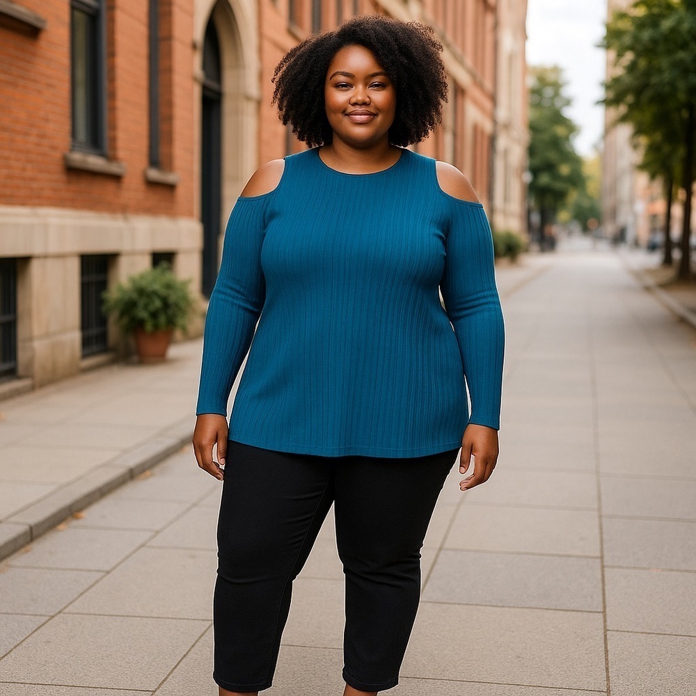 Lane Bryant | Cold-shoulder Boatneck Hacci Top Legion Blue 34/36